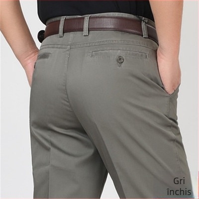 Pantaloni casual bărbați din bumbac, croială conică, talie înaltă, închidere cu fermoar, microelasticitate, detalii la buzunare