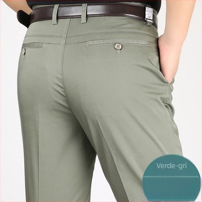 Pantaloni casual bărbați din bumbac, croială conică, talie înaltă, închidere cu fermoar, microelasticitate, detalii la buzunare