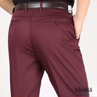 Pantaloni casual bărbați din bumbac, croială conică, talie înaltă, închidere cu fermoar, microelasticitate, detalii la buzunare