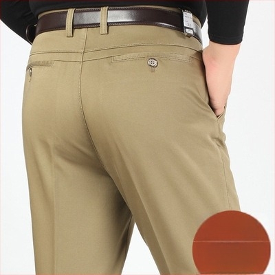 Pantaloni casual bărbați din bumbac, croială conică, talie înaltă, închidere cu fermoar, microelasticitate, detalii la buzunare