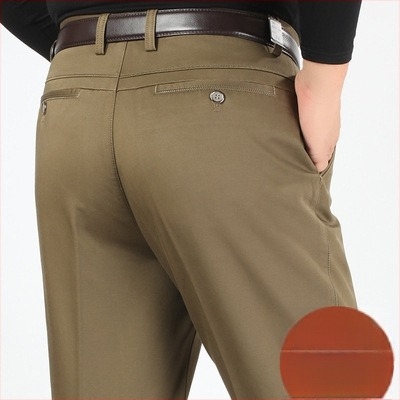 Pantaloni casual bărbați din bumbac, croială conică, talie înaltă, închidere cu fermoar, microelasticitate, detalii la buzunare