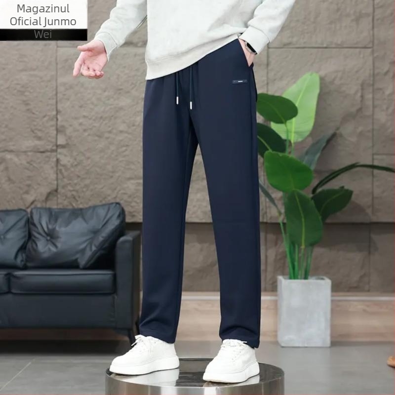 Pantaloni casual pentru bărbați, croi drept lejer, căptușiți cu fleece, talie medie – patru sezoane, material: Lycra și fibre de polietilenă