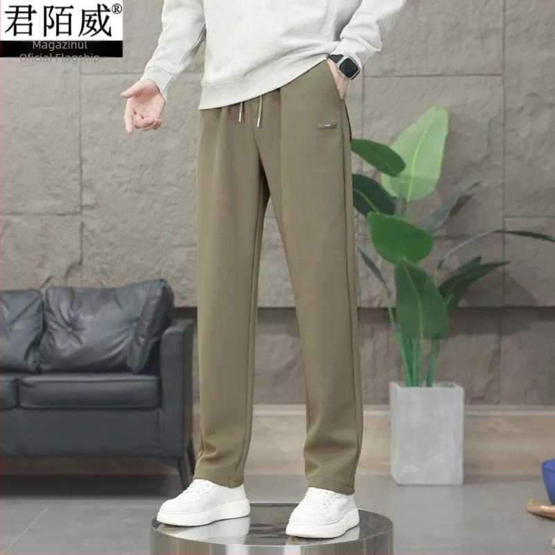 Pantaloni casual pentru bărbați, croi drept lejer, căptușiți cu fleece, talie medie – patru sezoane, material: Lycra și fibre de polietilenă