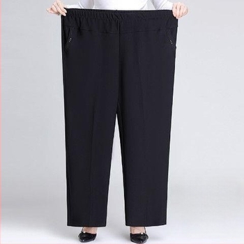 Pantaloni de damă cu talie înaltă, croială dreaptă, culoare solidă, țesătură țesută 70–80% poliester și microfibră sub 30%, casual