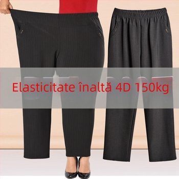Pantaloni de damă cu talie înaltă, croială dreaptă, culoare solidă, țesătură țesută 70–80% poliester și microfibră sub 30%, casual