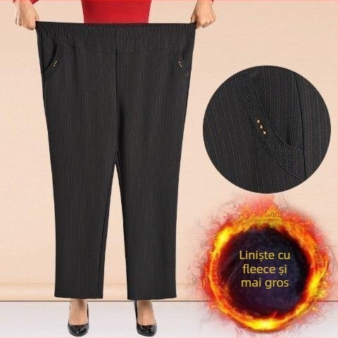 Pantaloni de damă cu talie înaltă, croială dreaptă, culoare solidă, țesătură țesută 70–80% poliester și microfibră sub 30%, casual