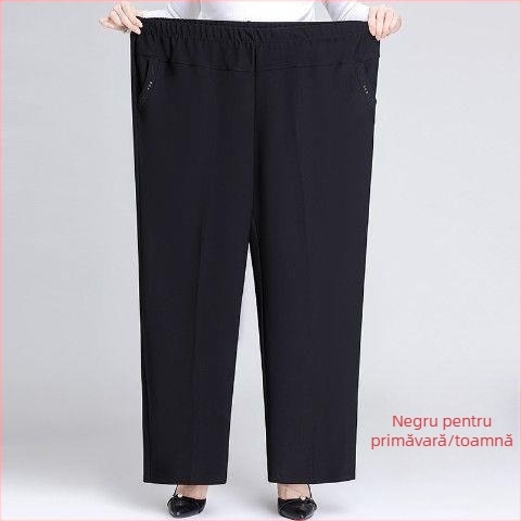 Pantaloni de damă cu talie înaltă, croială dreaptă, culoare solidă, țesătură țesută 70–80% poliester și microfibră sub 30%, casual