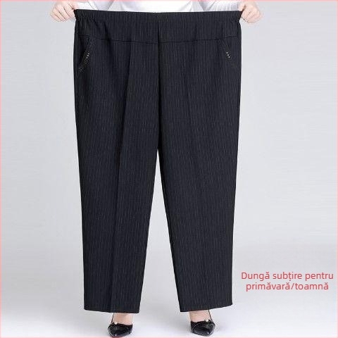 Pantaloni de damă cu talie înaltă, croială dreaptă, culoare solidă, țesătură țesută 70–80% poliester și microfibră sub 30%, casual