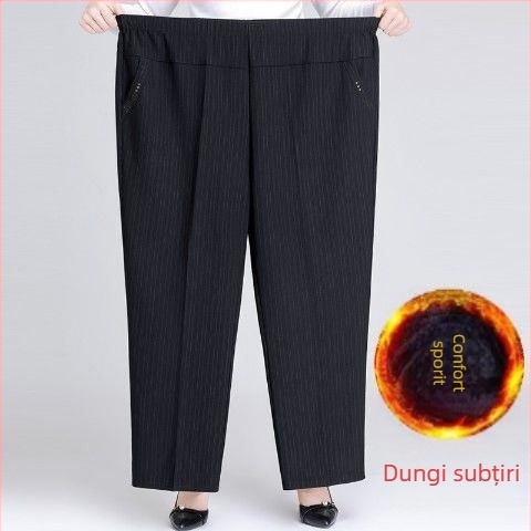 Pantaloni de damă cu talie înaltă, croială dreaptă, culoare solidă, țesătură țesută 70–80% poliester și microfibră sub 30%, casual