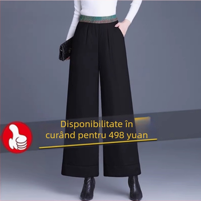 Pantaloni de iarnă pentru femei din țesătură lână, croială dreaptă, groși pentru căldură (iarna 2024)