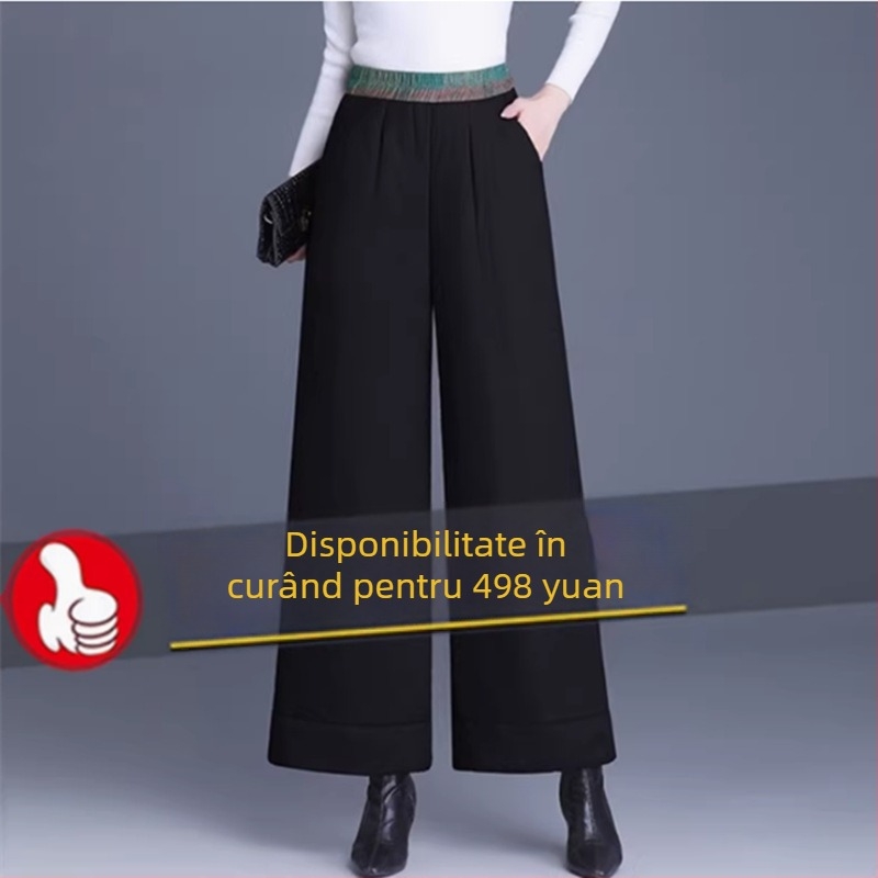 Pantaloni de iarnă pentru femei din țesătură lână, croială dreaptă, groși pentru căldură (iarna 2024)