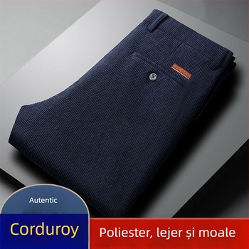 Pantaloni bărbați corduroy, croială dreaptă, talie înaltă, țesătură subțire, elasticitate mare