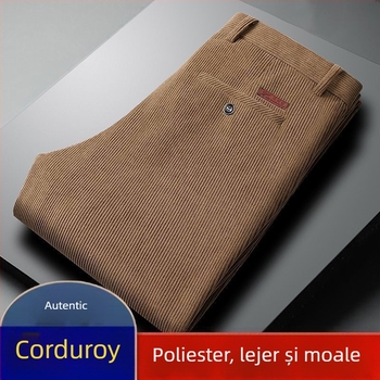 Pantaloni bărbați corduroy, croială dreaptă, talie înaltă, țesătură subțire, elasticitate mare