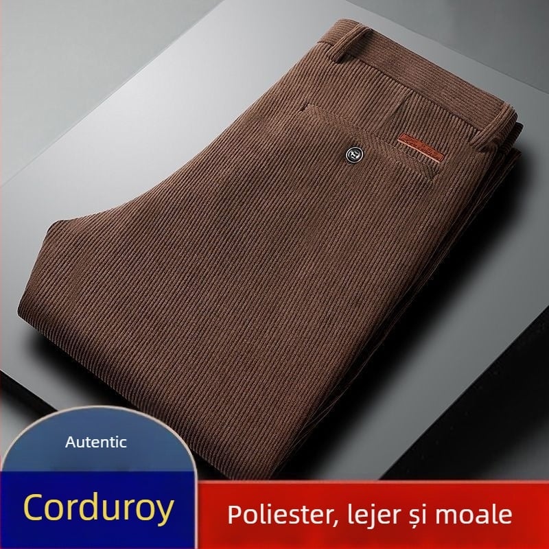 Pantaloni bărbați corduroy, croială dreaptă, talie înaltă, țesătură subțire, elasticitate mare