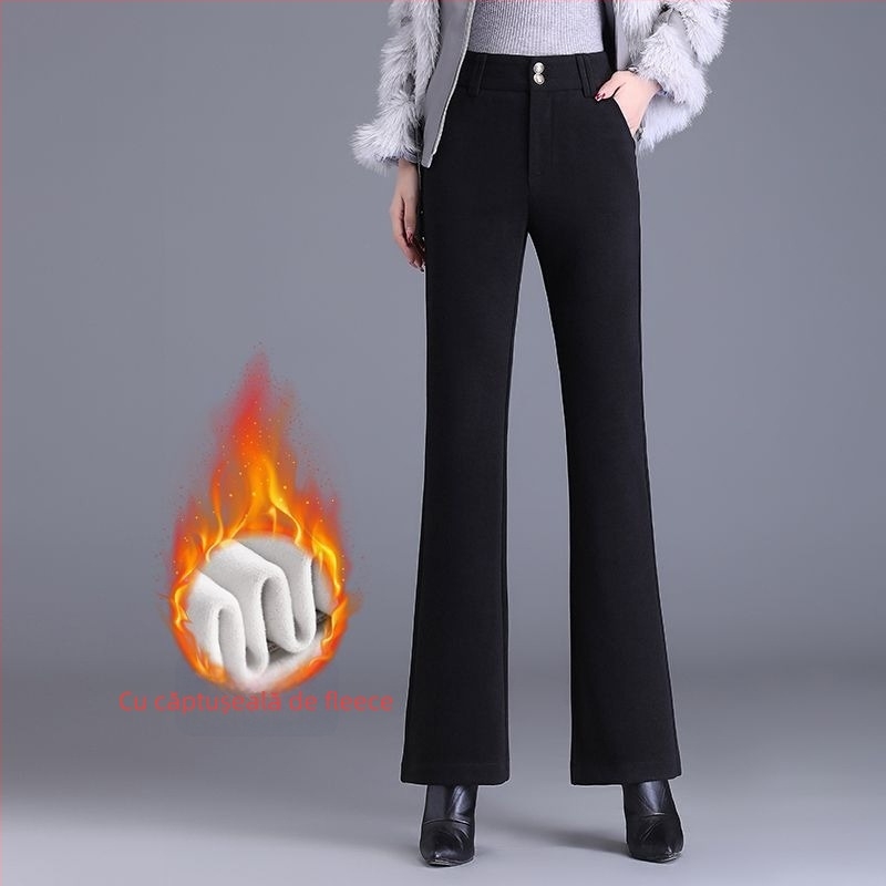 Pantaloni Bootcut pentru femei (țesătură din lână; grosime standard; primăvara 2025)