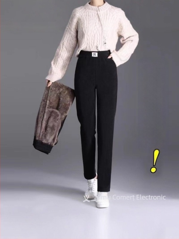 Pantaloni harém din corduroy, largi, groși, iarna 2024, brodate, stil urban