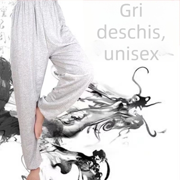 Pantaloni lantern, croială lejeră, talie medie, țesătură modal, imprimeu abstract, croi drept