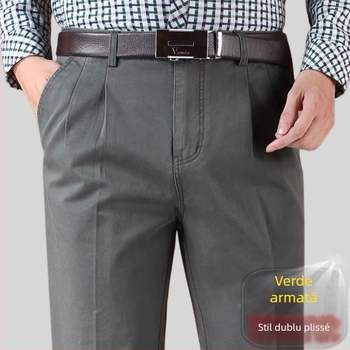 Pantaloni drepti din amestec de bumbac, cu țesătură principală din in, pentru ținută de afaceri de iarnă