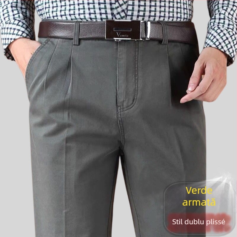 Pantaloni drepti din amestec de bumbac, cu țesătură principală din in, pentru ținută de afaceri de iarnă