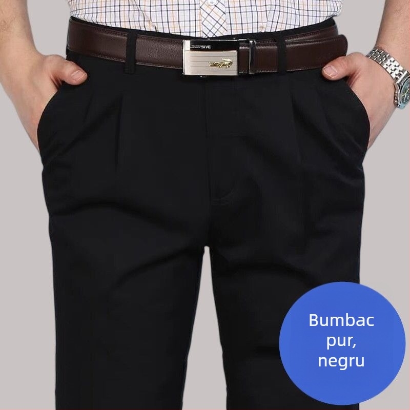 Pantaloni drepti din amestec de bumbac, cu țesătură principală din in, pentru ținută de afaceri de iarnă