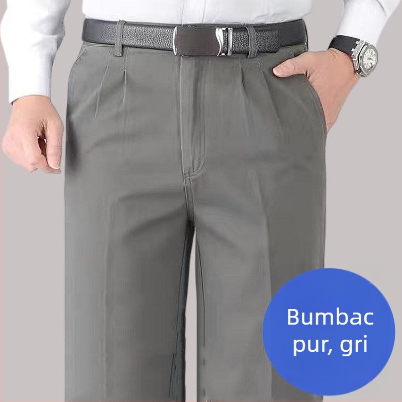 Pantaloni drepti din amestec de bumbac, cu țesătură principală din in, pentru ținută de afaceri de iarnă