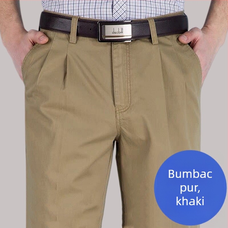 Pantaloni drepti din amestec de bumbac, cu țesătură principală din in, pentru ținută de afaceri de iarnă