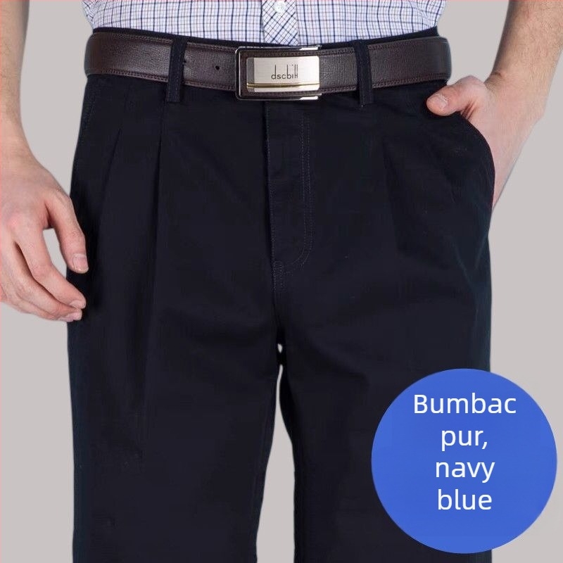 Pantaloni drepti din amestec de bumbac, cu țesătură principală din in, pentru ținută de afaceri de iarnă