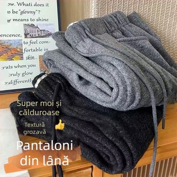 Pantaloni largi cu fleece pentru toamnă și iarnă, femei, stil casual, călduroși