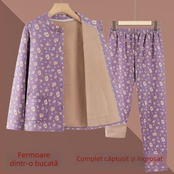 Set cardigan și pantaloni largi cu talie înaltă – Derong poliester cu căptușeală fleece; țesătură extra groasă 351–400 g/m²; căptușire 91–95%; toamnă/iarnă