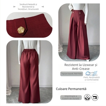 Pantaloni largi cu talie înaltă, poliester 95%+