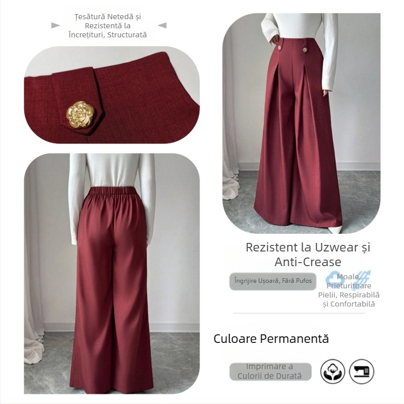Pantaloni largi cu talie înaltă, poliester 95%+