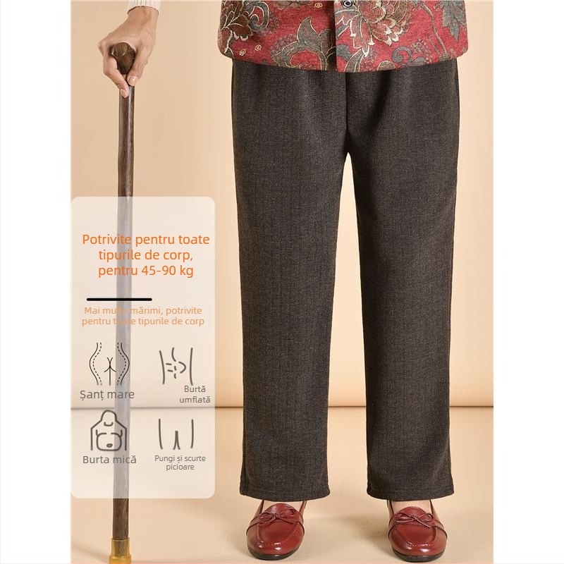 Pantaloni casual pentru femei în vârstă – croială conică, ultra-subțiri, poliester, peste 95% țesătură, stil stradal, fără călcare