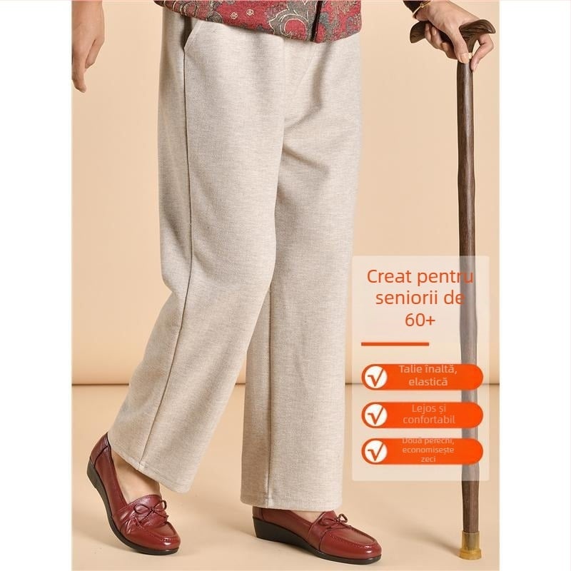 Pantaloni casual pentru femei în vârstă – croială conică, ultra-subțiri, poliester, peste 95% țesătură, stil stradal, fără călcare