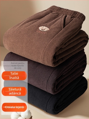 Pantaloni de iarnă pentru femei, croială lejeră din poliester, groși și calzi cu broderie, stil casual/basic, iarnă 2025