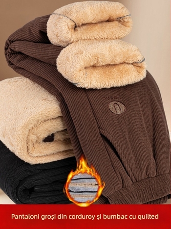 Pantaloni de iarnă pentru femei, croială lejeră din poliester, groși și calzi cu broderie, stil casual/basic, iarnă 2025