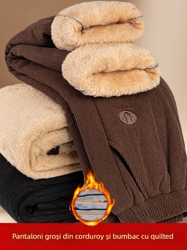 Pantaloni de iarnă pentru femei, croială lejeră din poliester, groși și calzi cu broderie, stil casual/basic, iarnă 2025