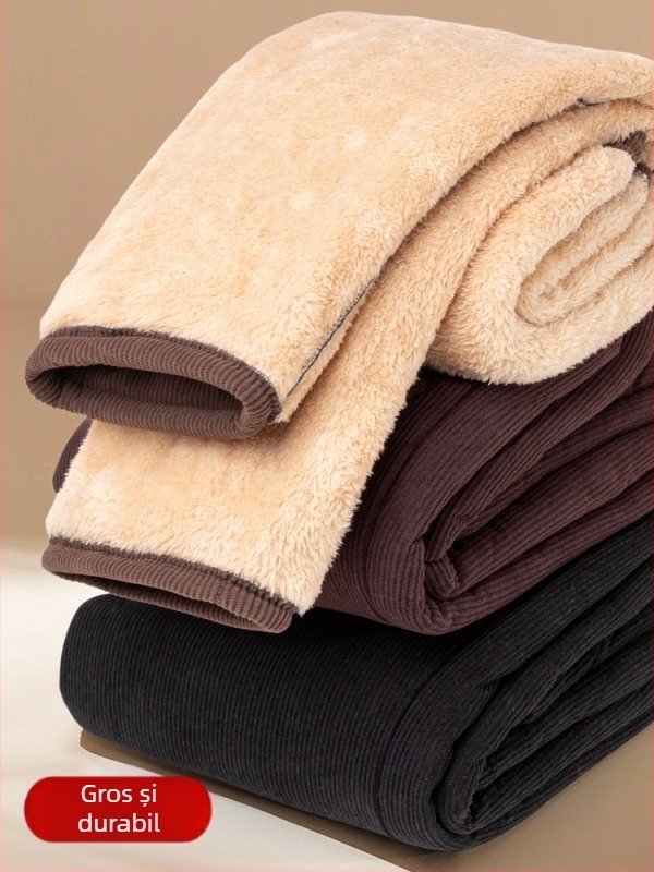 Pantaloni de iarnă pentru femei, croială lejeră din poliester, groși și calzi cu broderie, stil casual/basic, iarnă 2025