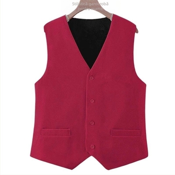 Vesta pentru femei adulte, stil primăvară-toamnă, lungime scurtă, decolteu în V, nasturi, poliester cu elastan (70-80% poliester, 20-30% elastan), lungime 50-65 cm