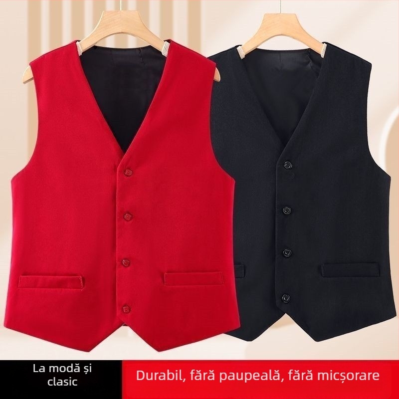 Vesta pentru femei adulte, stil primăvară-toamnă, lungime scurtă, decolteu în V, nasturi, poliester cu elastan (70-80% poliester, 20-30% elastan), lungime 50-65 cm