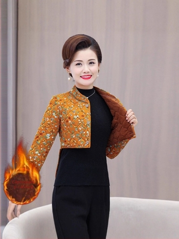 Vesta încălzită, căptușită cu fleece pentru protecția brațelor și umerilor, pentru femei, iarna 2025, imprimeu floral, lungime scurtă 40–50 cm, fără călcare