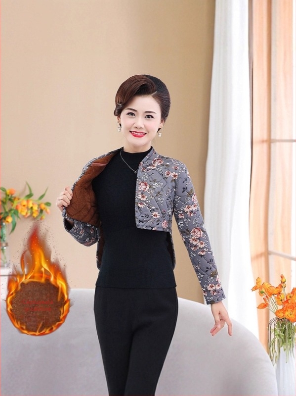 Vesta încălzită, căptușită cu fleece pentru protecția brațelor și umerilor, pentru femei, iarna 2025, imprimeu floral, lungime scurtă 40–50 cm, fără călcare