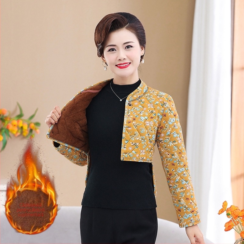 Vesta încălzită, căptușită cu fleece pentru protecția brațelor și umerilor, pentru femei, iarna 2025, imprimeu floral, lungime scurtă 40–50 cm, fără călcare