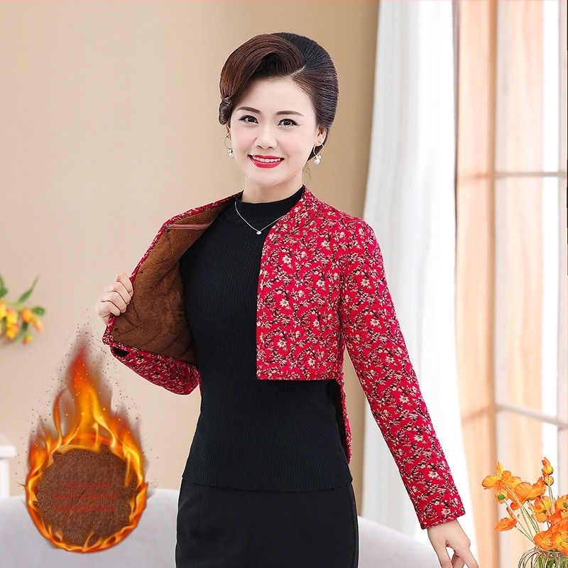 Vesta încălzită, căptușită cu fleece pentru protecția brațelor și umerilor, pentru femei, iarna 2025, imprimeu floral, lungime scurtă 40–50 cm, fără călcare