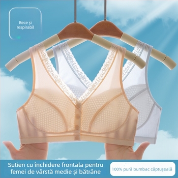 Sutien fără sârmă, stil vestă, cupă completă cu cupe subțiri modelate, închidere frontală, material nylon