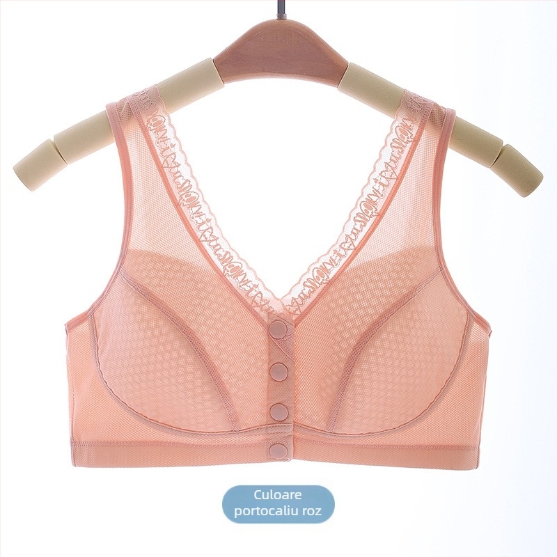 Sutien fără sârmă, stil vestă, cupă completă cu cupe subțiri modelate, închidere frontală, material nylon