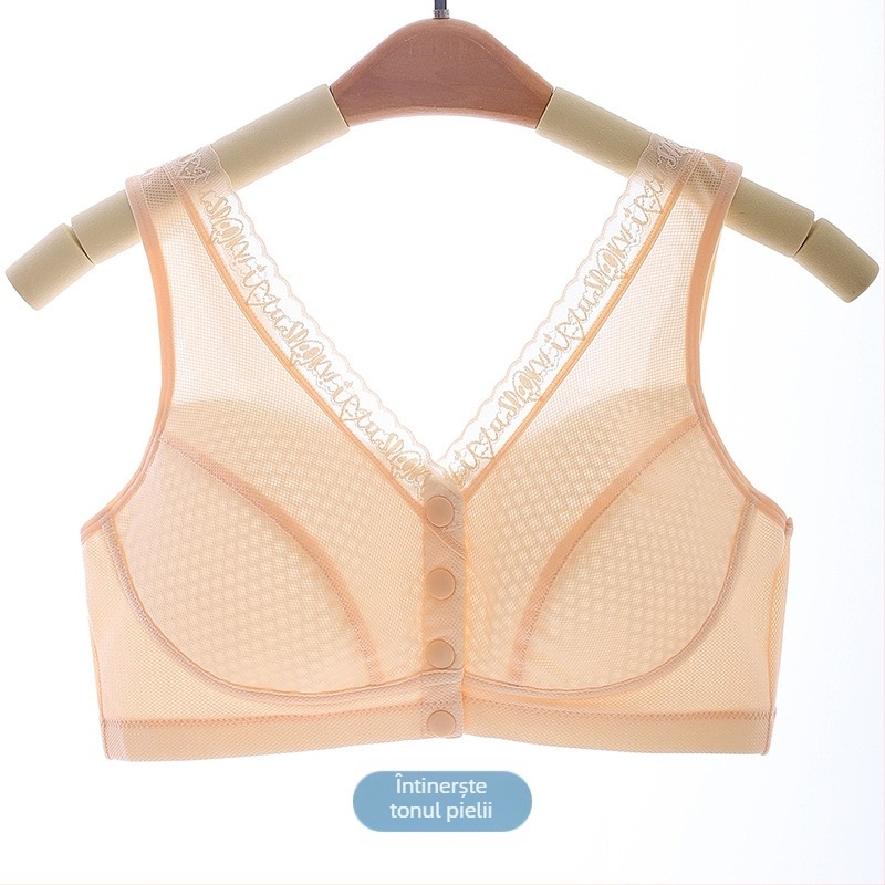 Sutien fără sârmă, stil vestă, cupă completă cu cupe subțiri modelate, închidere frontală, material nylon