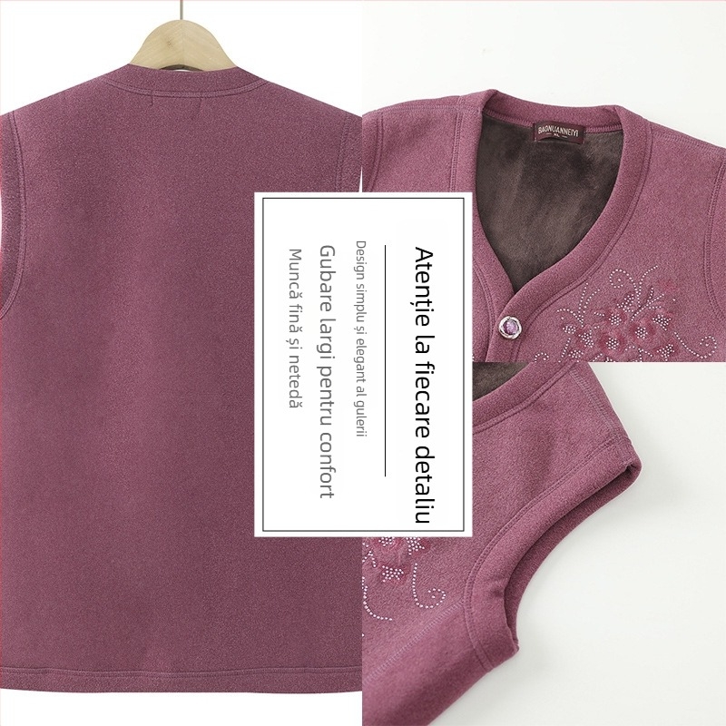 Vestă de iarnă cu fleece pentru femei - stil casual, pentru persoane în vârstă, poliester peste 95%, lungime normală 50–65 cm
