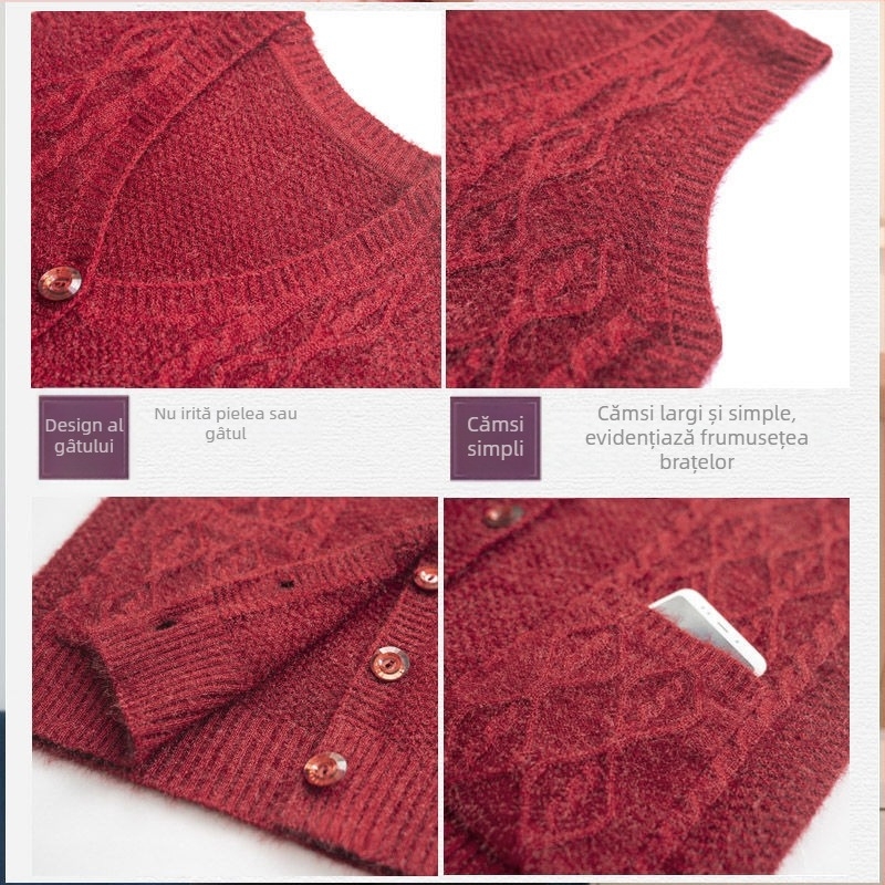 Vestă pentru femei adulte, țesătură chenille cu mai puțin de 30% elastan, guler polo, toamna 2024