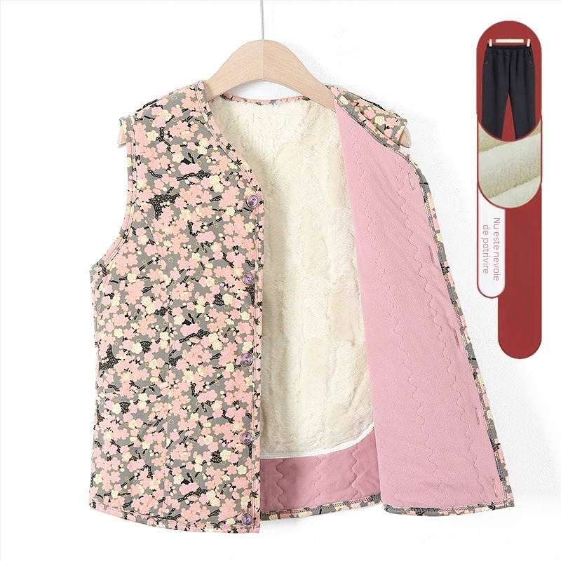 Vesta din velur cu căptușeală de fleece – iarnă 2025, guler în V, lungime 50–65 cm