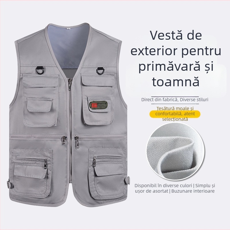 Vesta de lucru pentru bărbați, primăvară-toamnă, cu buzunare multiple